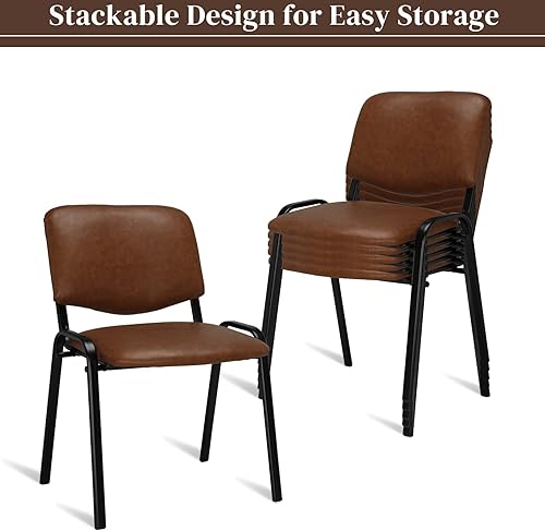 Miniatura 10 de VINGLI Sillas rústicas para sala de espera, paquete de 5 sillas apilables de poliuretano para iglesia y sala de conferencias, sillas de invitados