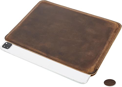 Funda de piel auténtica de grano superior para iPad de 12.9 pulgadas, diseño minimalista vintage, hecha a mano, compatible con iPad Pro de 12.9