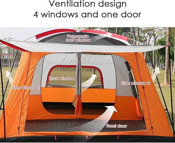 Outdoor Yurt Tent 5-8 Person Large Family Camping Tents for Festival, Hiking with Living Room and Separate Rooms 4 Season Tents Big Family Shelter Waterproof Tent, Orange