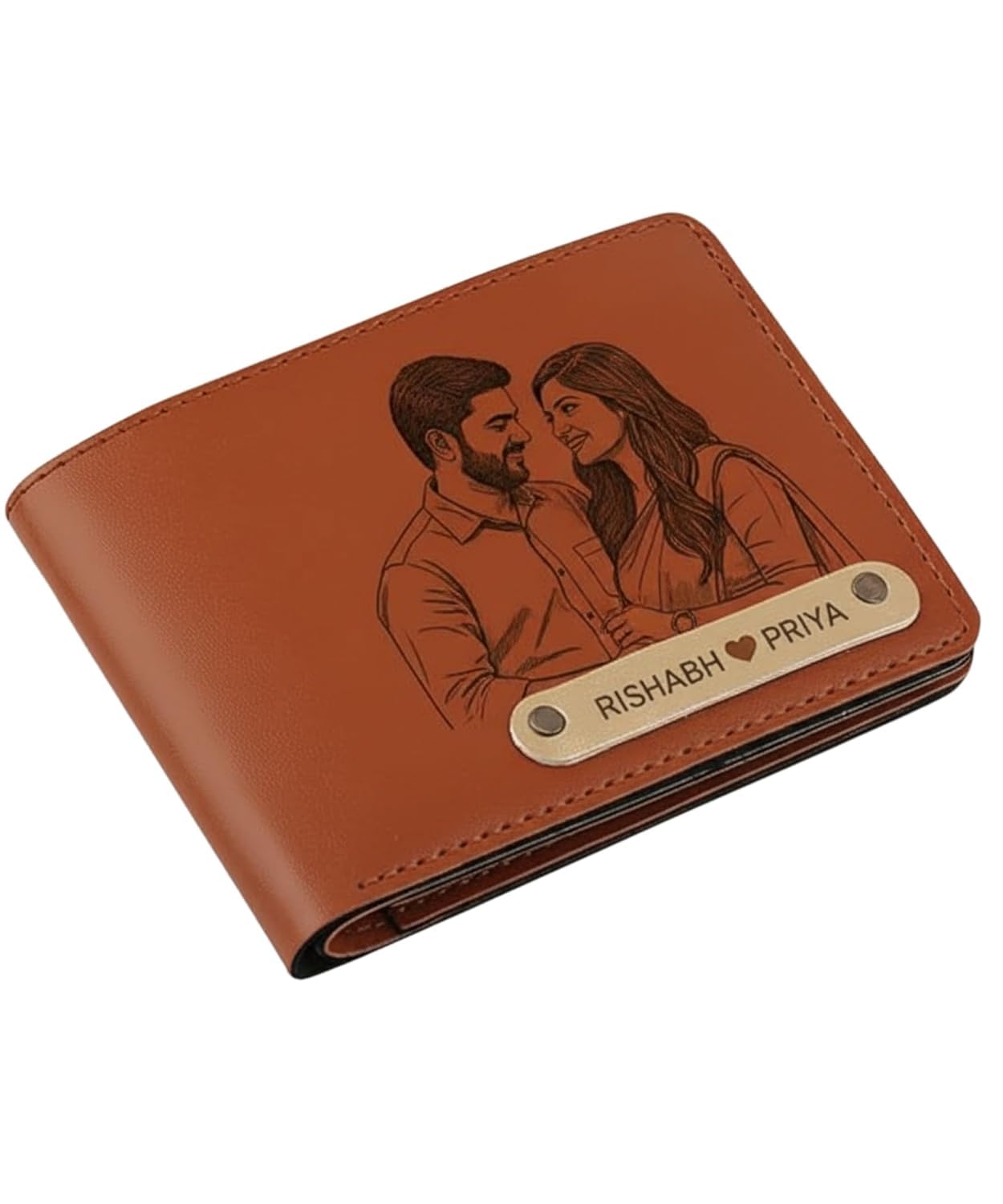 Customised Engraved Wallet with Your Image and Name,Gift Hamper Set for Men Leather Purse, Brown-image-47