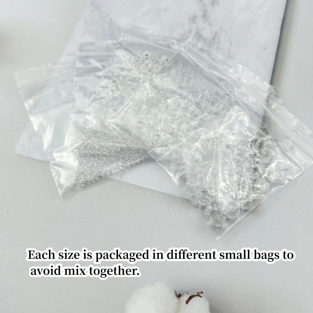 480 perline rotonde sfaccettate in vetro cristallo, 3 mm, 4 mm, 6 mm, 8 mm, 10 mm, perline distanziatrici per bracciali, collane, orecchini, gioielli fai da te (trasparenti)