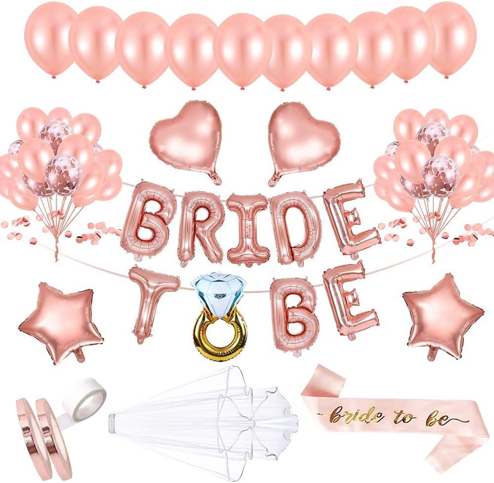 AivaToba Hen Party Decorations Accessories Rose Gold, BRIDE TO BE Banner Hen Do Accessories Decorations Confetti Balloons for Bridal Shower Bachelorette Party