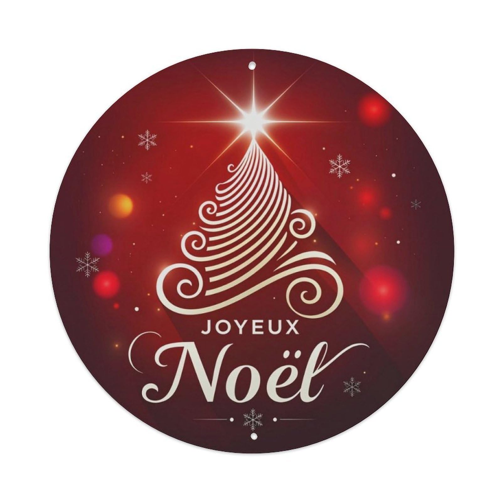 Minimalist French Joyeux Noel Christmas Round Decor Sign Vintage Aluminium Metal Sign, Retro Wall Decor for Home, Bar, Garage & Farmhouse 20x20cm