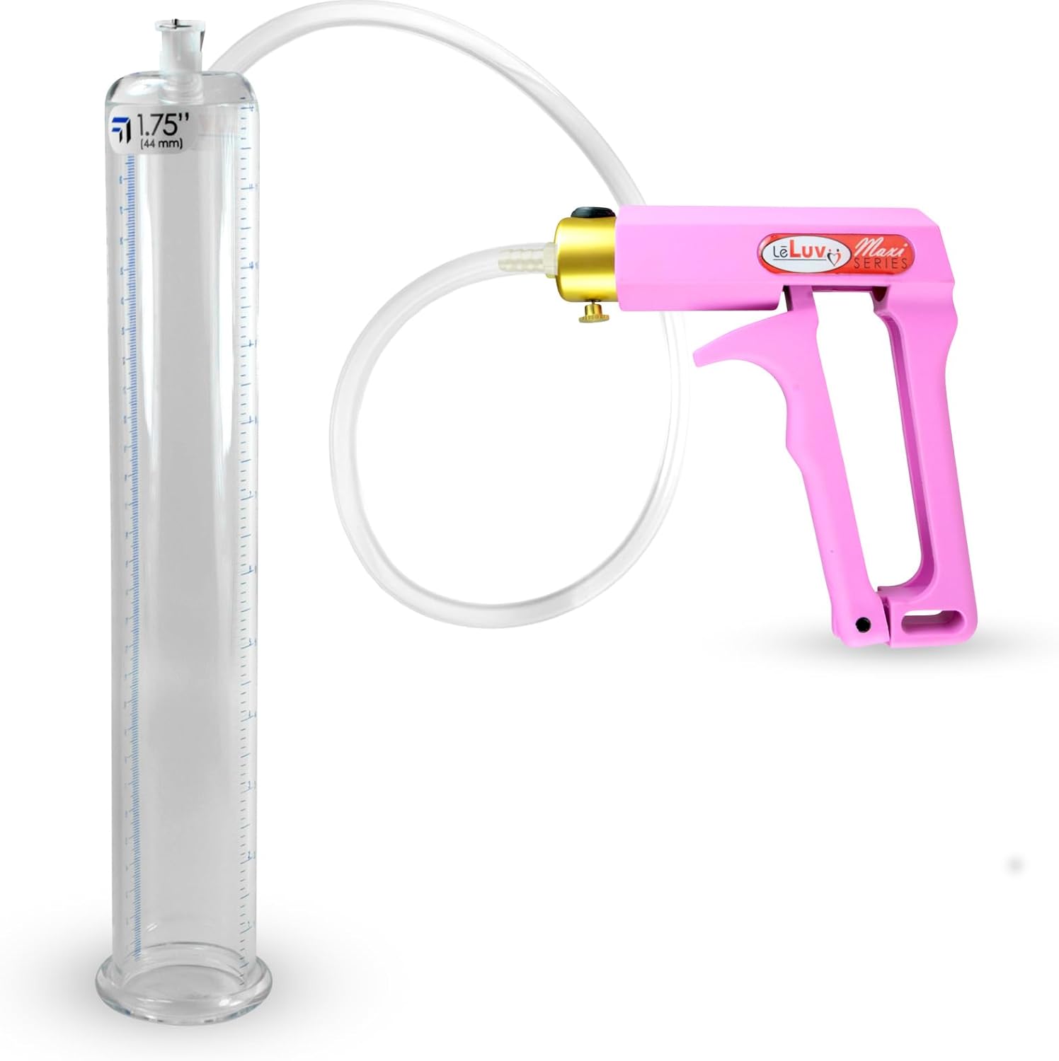 LeLuv Penis Pump Maxi Pink Nylon Handle with Clear Hose - 12 inch Length x 1.75 inch Diameter Cylinder