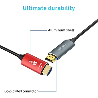 Twozoh HDMI Fiber Optic Cable 15FT, 4K Fiber HDMI Cord Supports 4K@60Hz/18Gbps