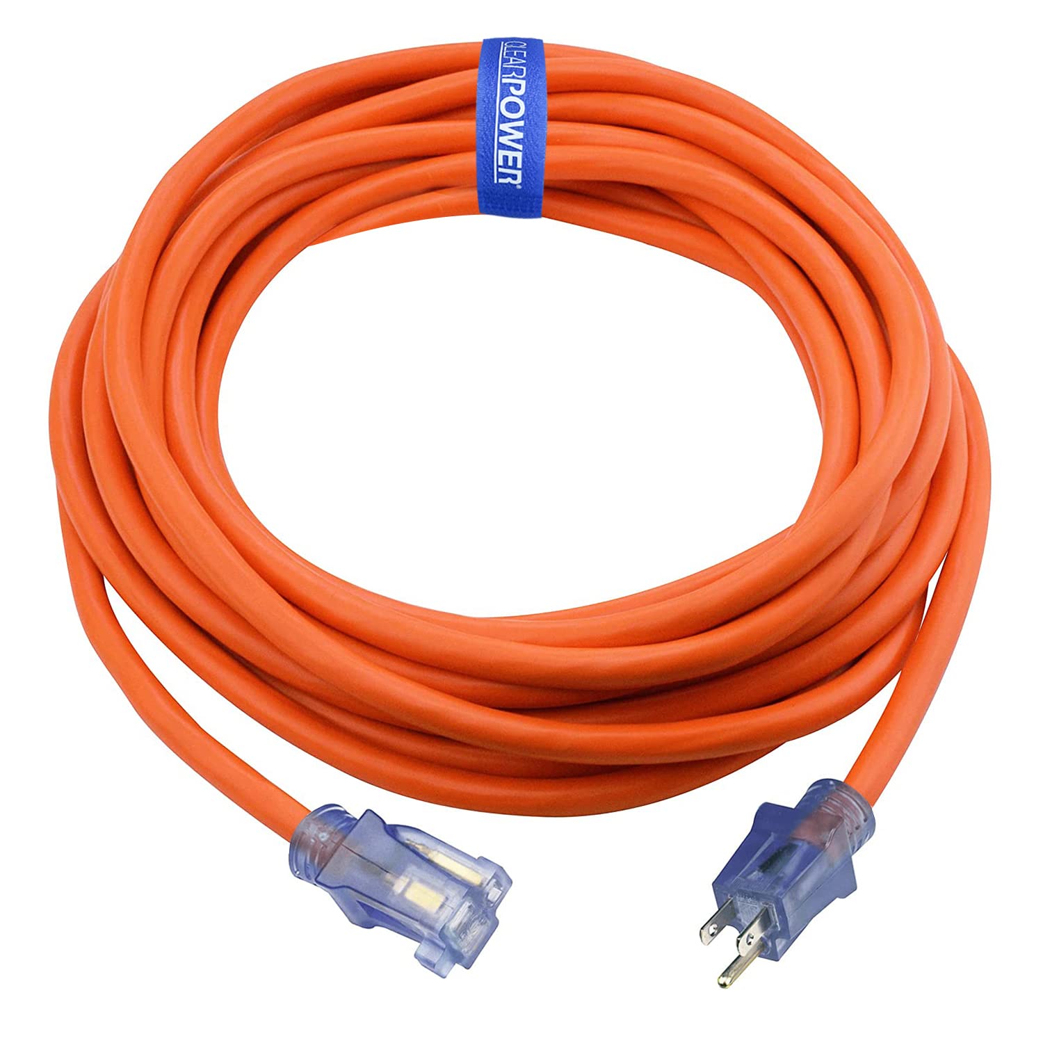 Clear Power Indoor/Outdoor Extension Cord, 25 Ft, Orange, 16AWG, 13A, SJTW [ETL Listed] 3 Prong Grounded Plug, 16/3, Water & Weather Resistant, Flame