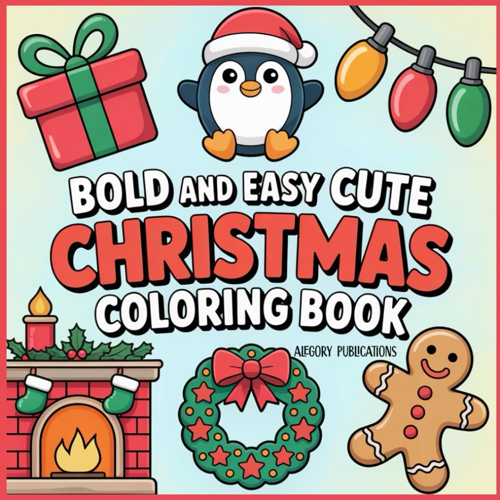 Bold and Easy Cute Christmas Coloring Book (Coloring Books for kids and adults)
