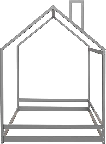 Miniatura 33 de P PURLOVE Marco de cama Montessori de tamaño individual para niñas, niños, marco de cama Montessori individual con techo, sin listones