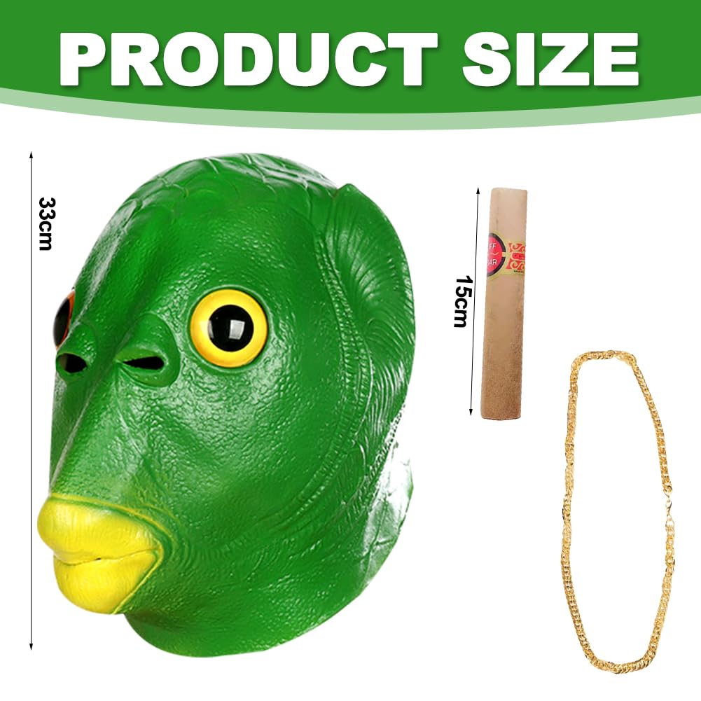 WFKKMEQ Halloween Green Fish Mask, Fish Animal Latex Full Head Realistic Masks, Costume Party Cosplay Props - Image 2