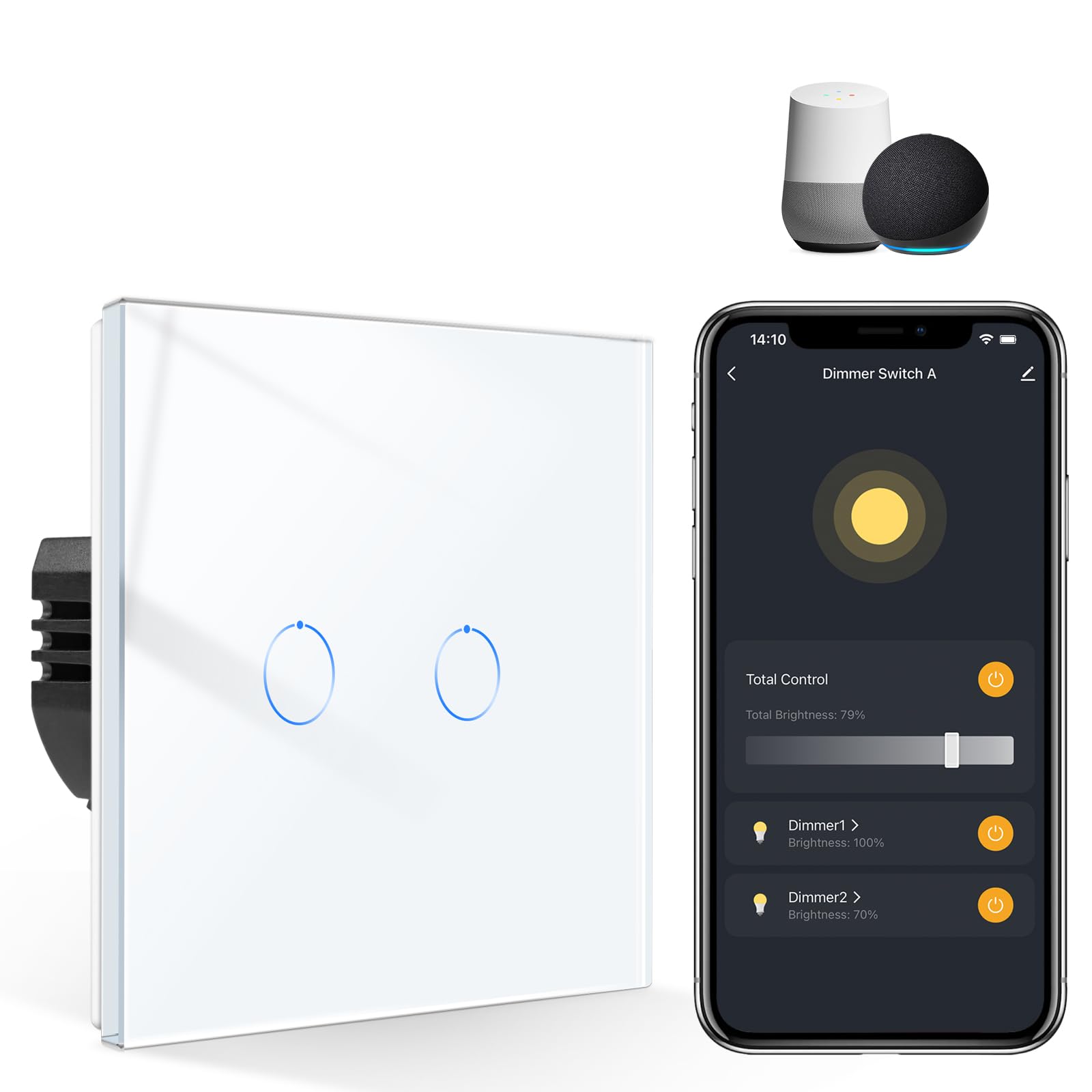 CNBINGO Smart Dimmer Switch for Dimmable LED Light, Voice Control by Alexa, Remote Control by Smart Life App, WiFi Touch Light Switch with Glass Wall Plate, Backlight, Neutral Wire Required