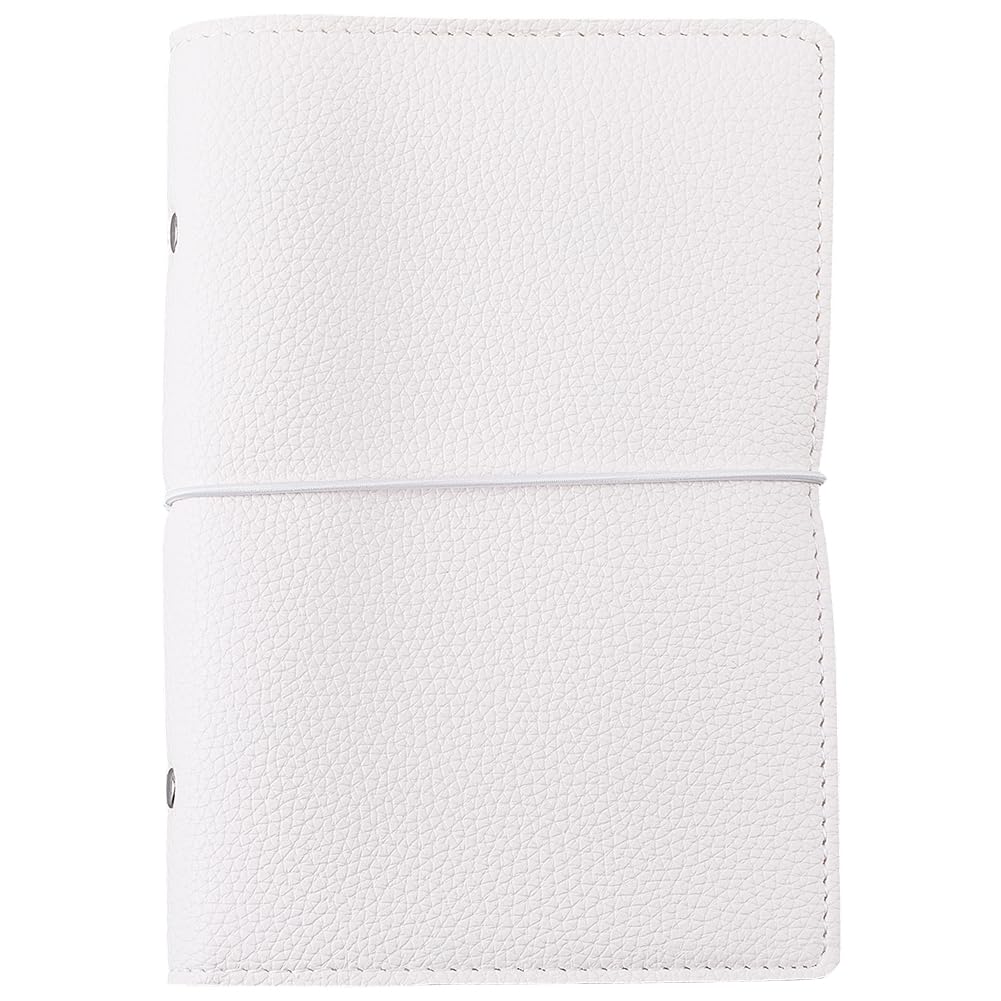 CALFOVERA A6 120 Pages Refillable PU Leather Travel Journal Notebook 6 Ring Writing Binder Loose Leaf Notepad Folder Soft Cover Diary Planner Cover Binder with Divider for Meeting Fill Paper(White)