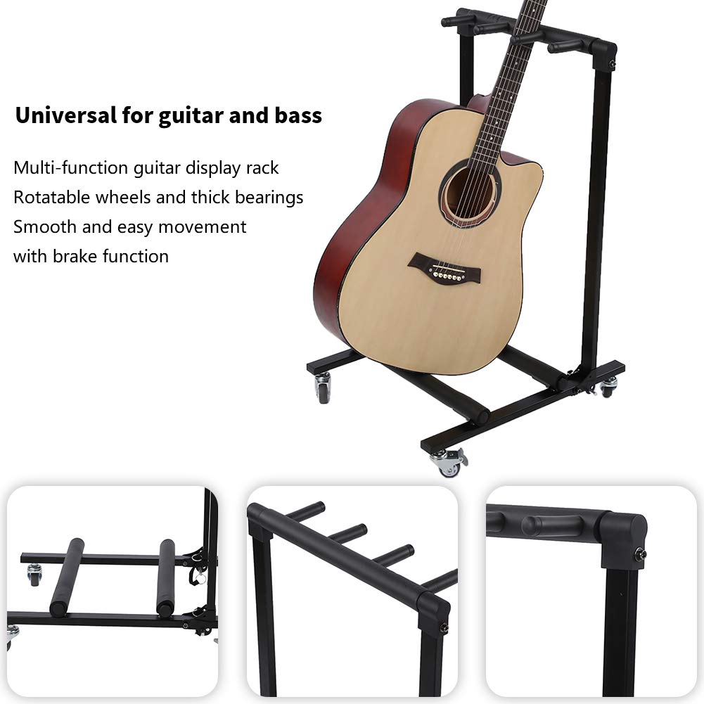Gitarrenständer für mehrere Instrumente Kompatibel mit E Gitarre und Bass Klappbar mit Rollen und Bremsfunktion Stahlrohr 71 x 48 x 81 5 cm für Musikinstrumente (FL-13L 3 Köpfe)