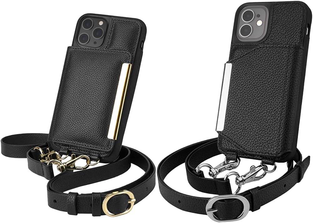 Bundle of Smartish iPhone 11 Pro Crossbody Case for Women - Dancing Queen [Purse/Wallet with Detachable Strap & Card Holder] - Stiletto Black-Gold + Smartish iPhone 12 mini Crossbody Case for Women