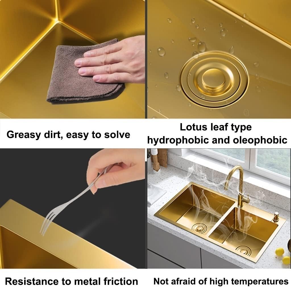 Large Gold Double Bowl Bar Prep Sink Home 304 Stainless Steel Kitchen Sink RV Sink Drop-in Or Undermount (Color : Gold-1, Size : 80x45x22cm) (Gold1 78x43x22cm)
