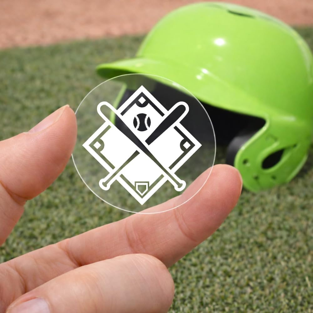 Bats Ball Award Decals (White on Clear) - 1 1/8" Circle - 100 Total Stickers (4 Sheets of 25) – 20 Mil Heavy-Duty Vinyl with Strong 3M Adhesive - Pro-Grade Punch-Out Stickers - Baseball - Softball