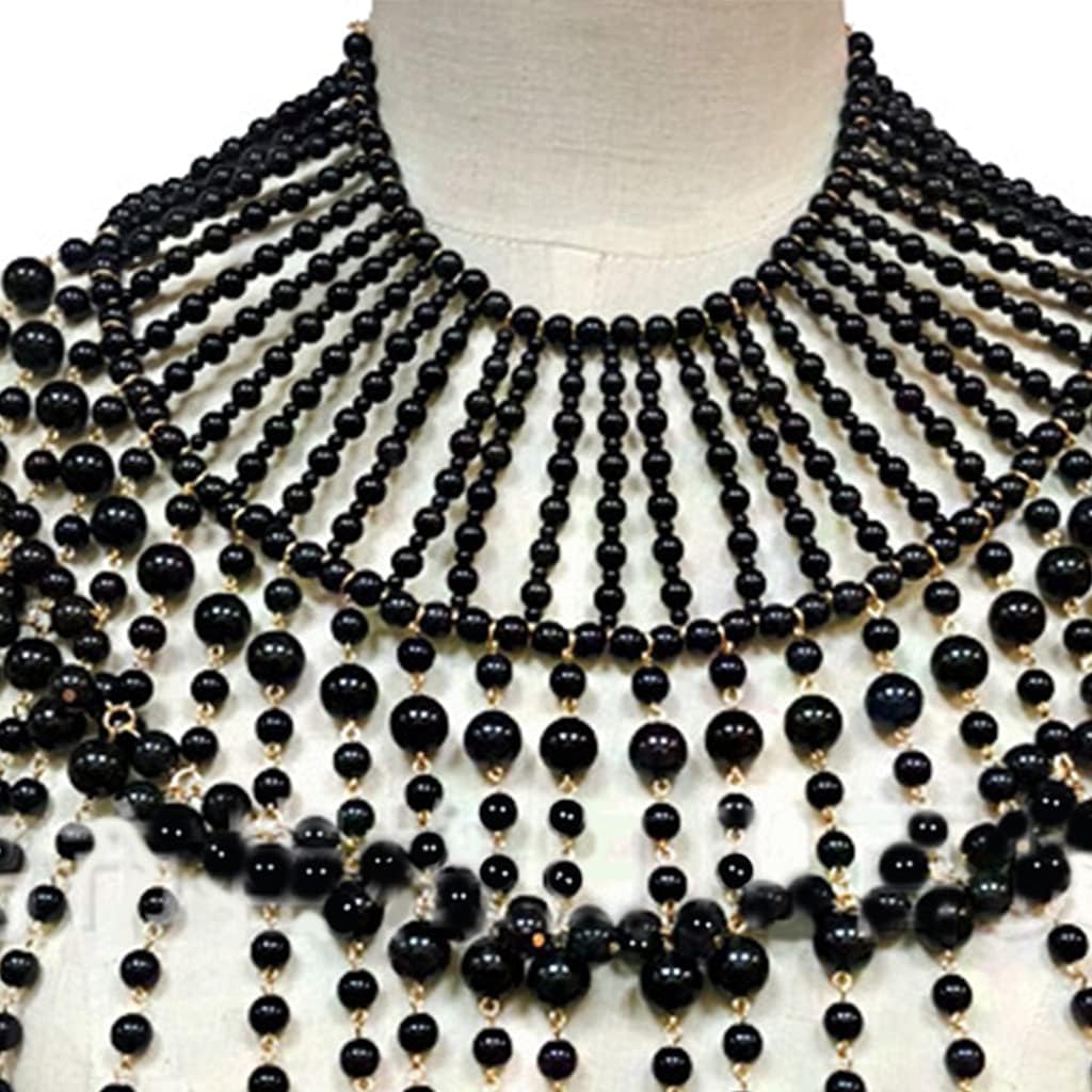 Pearl Shawl Layered Jewelry Shoulder Body Chain Harness Pearl Beaded Necklace Collar