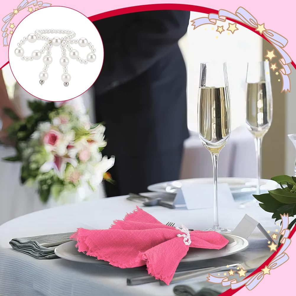 PH PandaHall 16 PCS Pearl Bow Napkin Rings, White Acrylic Napkin Holders Elegant Imitation Pearl Ring for Wedding Garden Parties Christmas Family Kitchen Table Decoration and Daily Use image 5