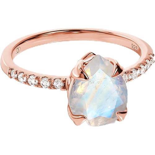 Moon Magic - Authentic Rainbow Moonstone Ring, Ruby, Garnet, Rose Quartz, Obsidian, Amethyst, Multi Color/Real 925 Sterling Silver - 18k Rose Yellow Gold Birthstone Rings for Women/Genuine Gemstones