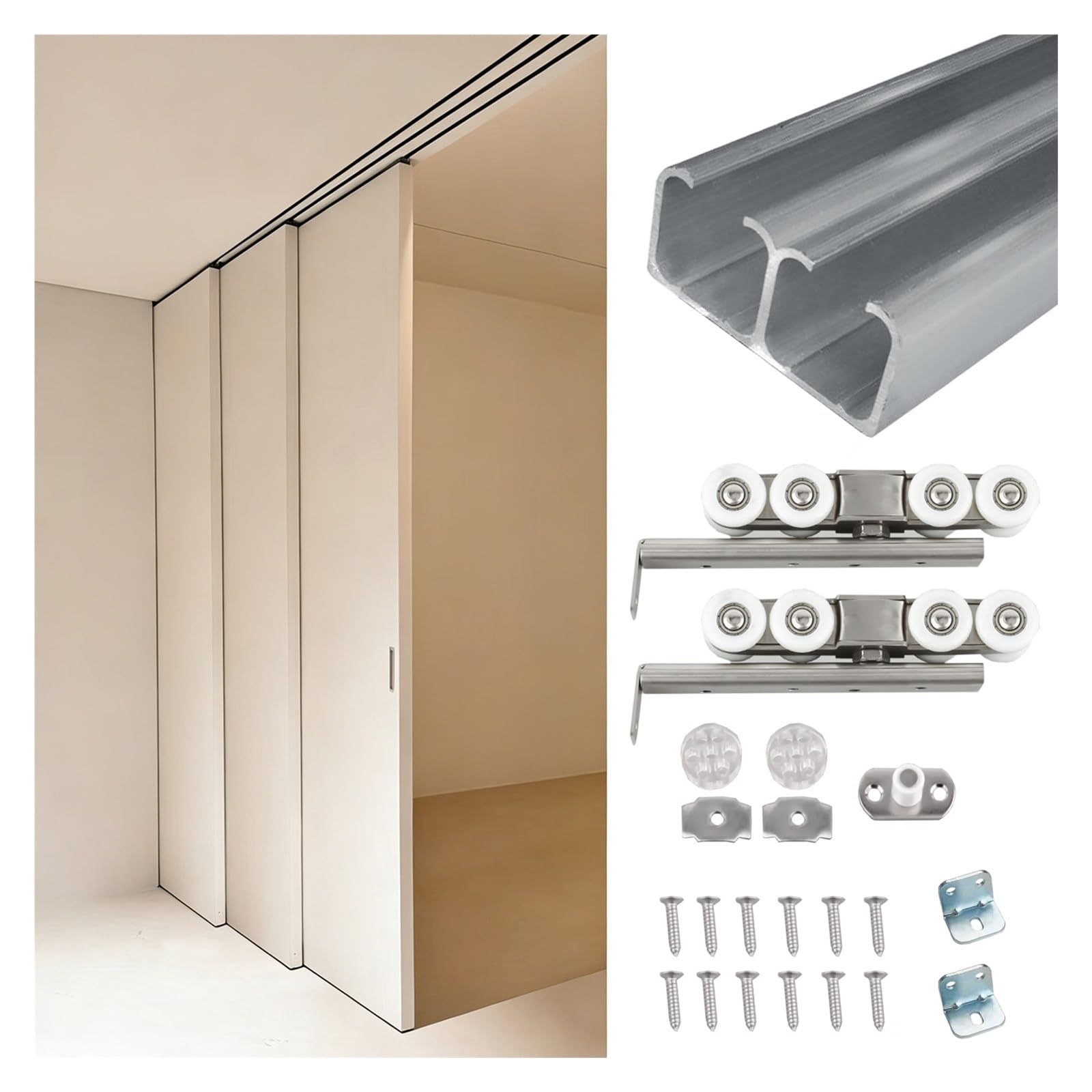 ERRULAN Heavy Duty Bypass Sliding Door Hardware Kit for 2 Doors System, Aluminum Barn Door Track Wall/Ceiling Mount, Modern Closet Hang Style Track Rail(Wall Mount,240cm/94.5in)