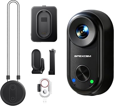 Apexcam K70 Pequeña Cámara Deportiva 4K/20MP WiFi POV Vlogging Cámara con EIS Impermeable 30M Cámara Subacuática y 1300mAh Expansion Module con Varios Accesorios para Deportes