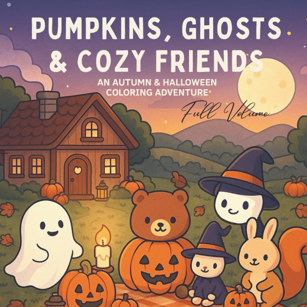 Pumpkins, Ghosts & Cozy Friends: An Autumn and Halloween Coloring Adventure