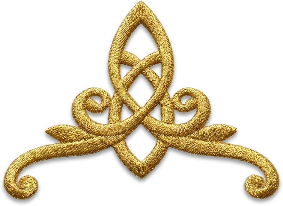 Gold Crown Celtic Embroidery Patch 4.3x3 Inch, Royal Tiara Iron On Applique for Hats and Jackets, Elegant Princess DIY Craft Decor