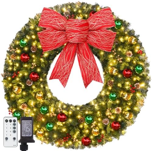 Amazon.com: 48inch Pre-Lit Christmas Wreath Outdoor with Lights 200 Led ...