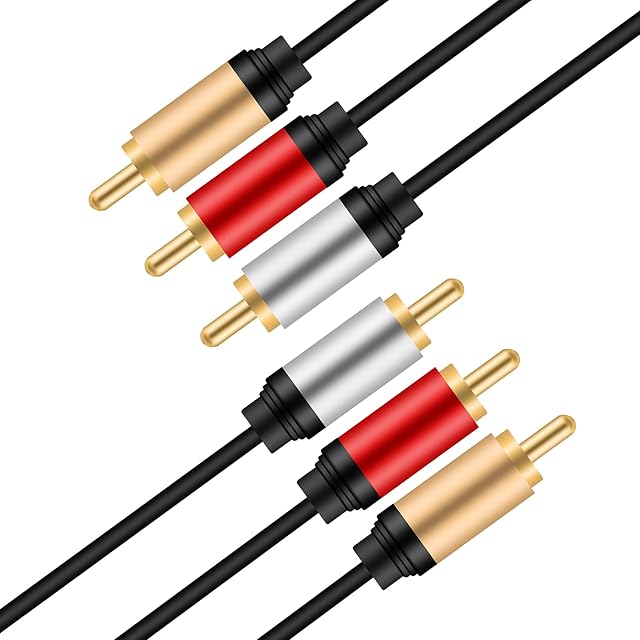 Audio Video RCA Cable 2M, TanQY 3 RCA Male to 3 RCA Male Stereo Audio Video RCA Cable Gold-Plated For Connecting Your VCR, DVD, HD-TV, And Other Home Theater Audio/Video Equipment (2M)