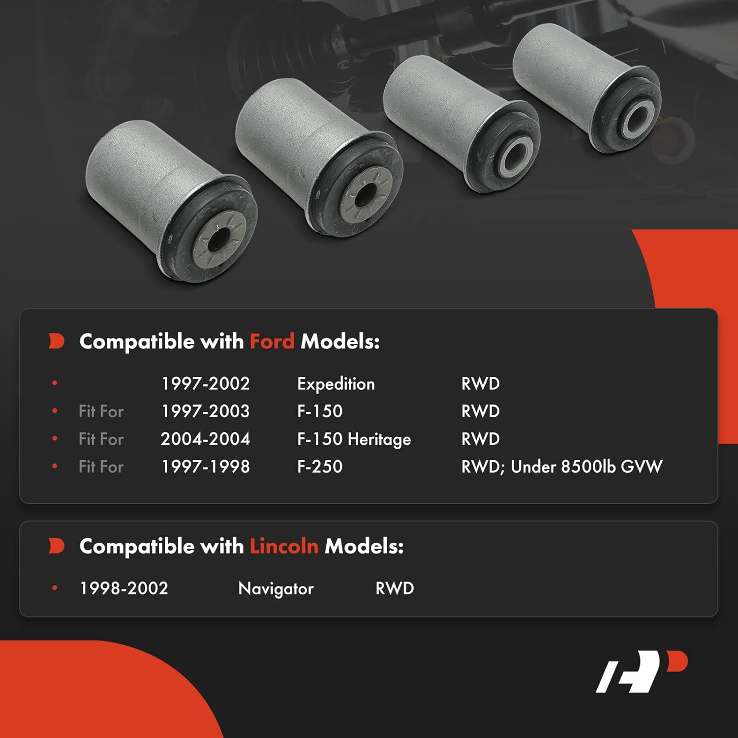 A-Premium Set of 4, Front Lower Control Arm Bushing Kit, Compatible with Ford F-150 1997-2003, F-150 Heritage 2004, F-250 1997-1998, Expedition 1997-2002 & Lincoln Navigator 1998-2002, RWD