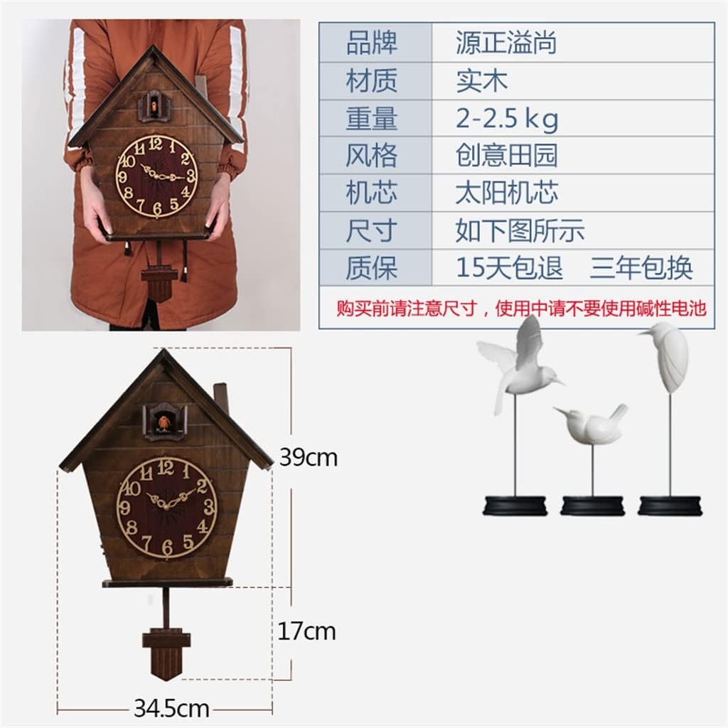 Vintage Large Wall Clock Wood 3D Living Room Cuckoo Clock Pendulum Bird Silent Timer Home Bedroom (Color : A, Size : 56X34.5CM) (A 56X34.5CM)