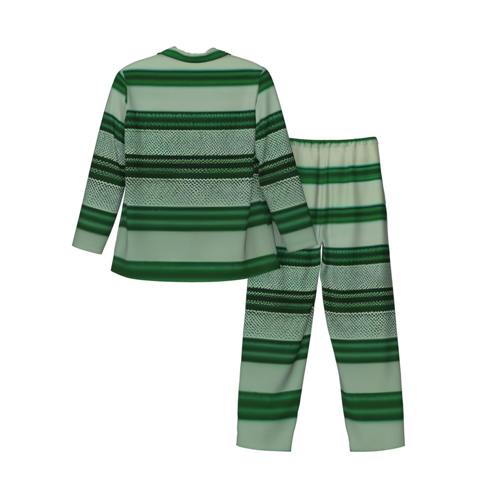 Herren-Pyjama-Set, langärmelig, gestreift, zweiteilig, bequem, Nachtwäsche, Grün