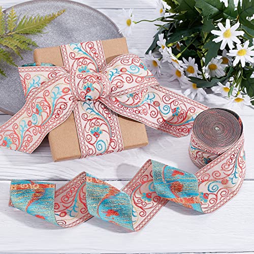 GORGECRAFT 7.65 Yard Embroidered Jacquard Ribbon 2" Width Vintage Embroidered Ribbon Floral Woven Trim Fabric for Embellishment Craft Supplies Pink - Image 4