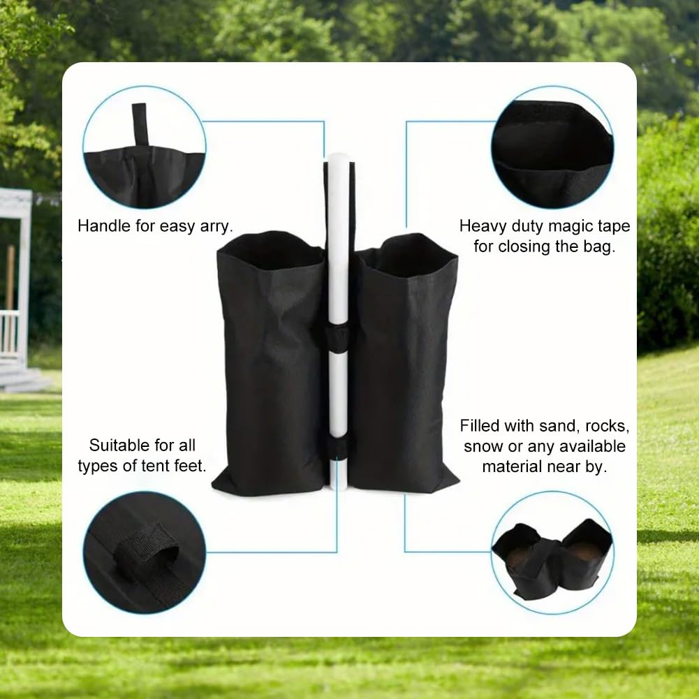 Sacchi Sabbia per Gazebo,Pesi per Gazebo,Pesi per Gazebo Esterno,Zavorre per Gazebo,Sacchi Sabbia da Riempire,Sandbag,Sacchi Sabbia a Tenda,per Esterni (Stile 2 - Nero 4pcs)
