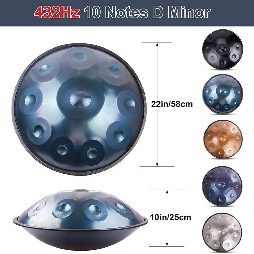 ILOOXI Tamburo In Acciaio Tamburo A Mano 432Hz 440Hz 9/10/12 Note Tamburo Handpan D Minor, Per Bambino Adulto Strumento A Percussione, Per La Guarigione Del Suono (Color : Gold-440hz, Size : 9 Notes