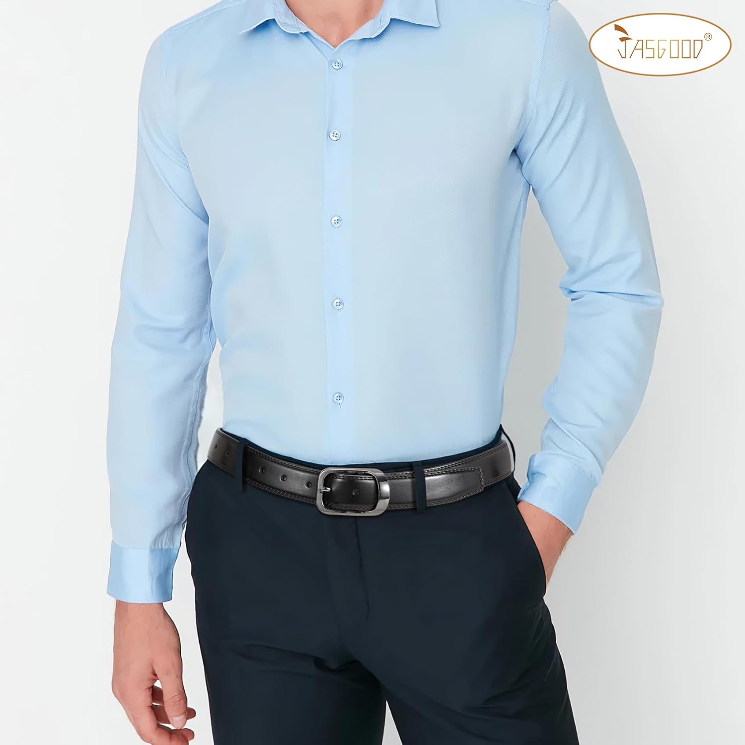 JASGOOD Men's Leather Dress Belts, Mens Casual Belt For Jeans Pants Work Suits and Uniform With Single Prong Buckle - Image 4