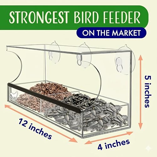 Miniatura 2 de Ventana para alimentar pájaros con bandeja extraíble, con orificios de drenaje y 3 tazas de extra succión Nature's Hangout Gran tamaño, 100%