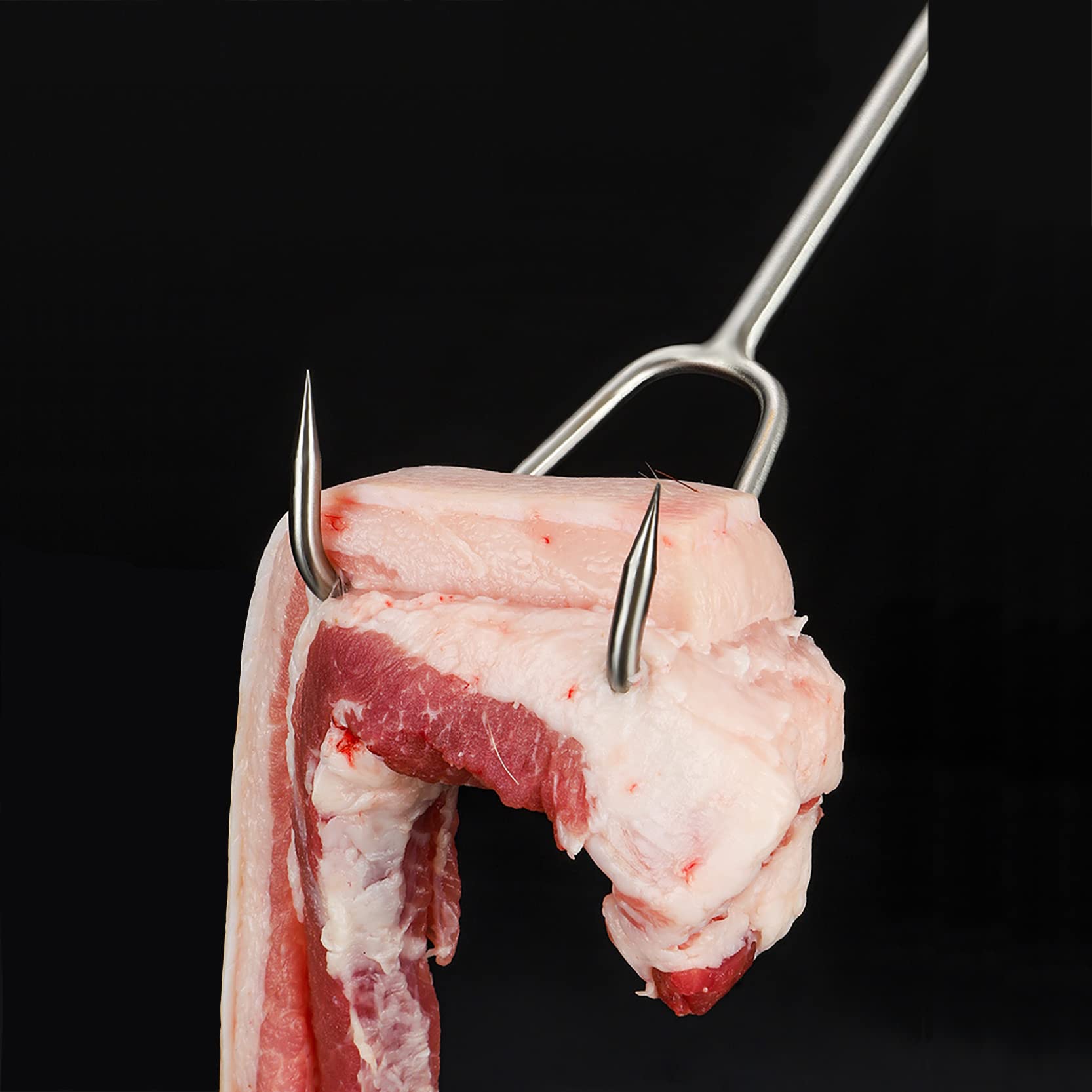 UPTALY 1 pcs 24 inch Pigtail Food Flipper, with Double Hooks, Thickened SUS430 Stainless Steel, Extra Long Meat Turner, with Rose Wood Handle, Heavy Duty BBQ Meat Hooks, Large Sized Turkey Fryer Hook