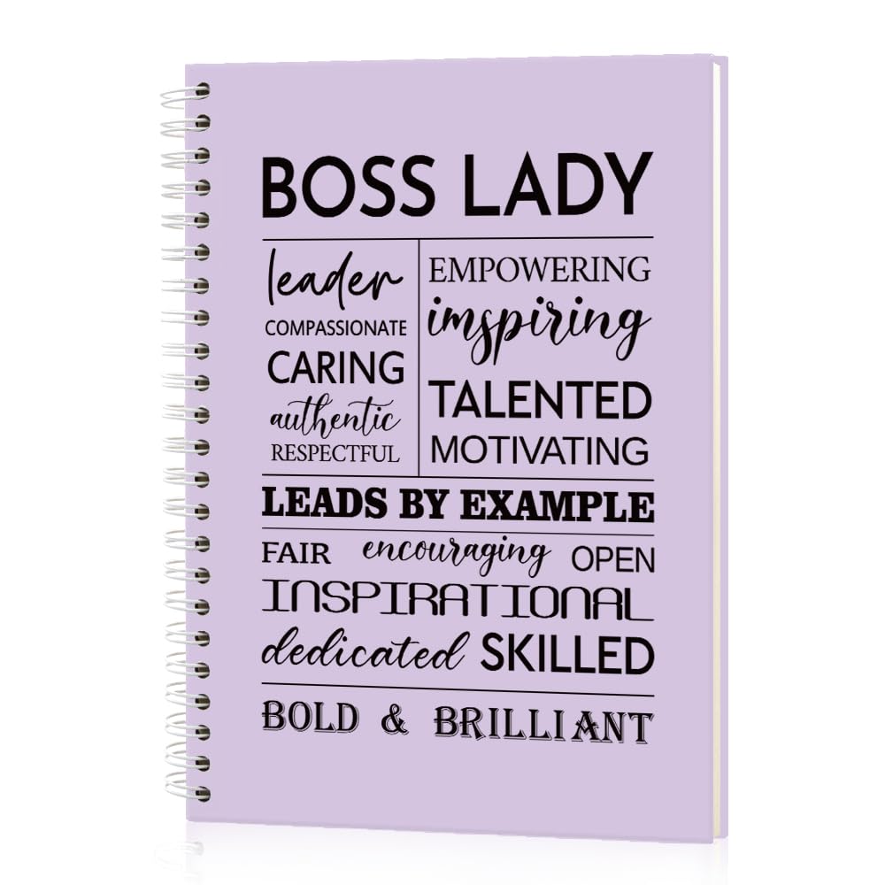 Msticey Boss Lady 160 Blank Pages Purple Hardcover Spiral Notebook, New Business Owner Gifts Women Boss Gifts for Boss Female, Appreciation Gifts for