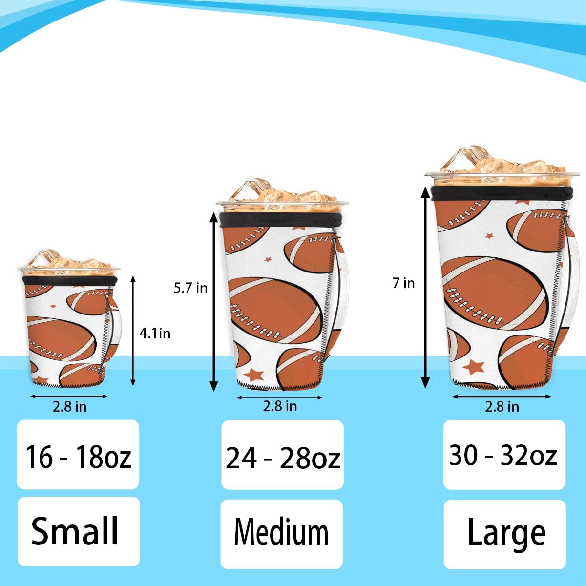 Cartoon Rugby Stars M Reusable Iced Insulator Coffee Sleeves Neoprene Insulated Sleeves With Handle Coffee Sleeves for Iced Coffee Cups Drinks