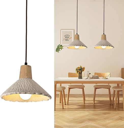 Miniatura 1 de Wabi Sabi - Lámpara colgante de hormigón, araña única en forma de flor, luces colgantes de cemento nórdico, lámpara colgante de madera de estilo