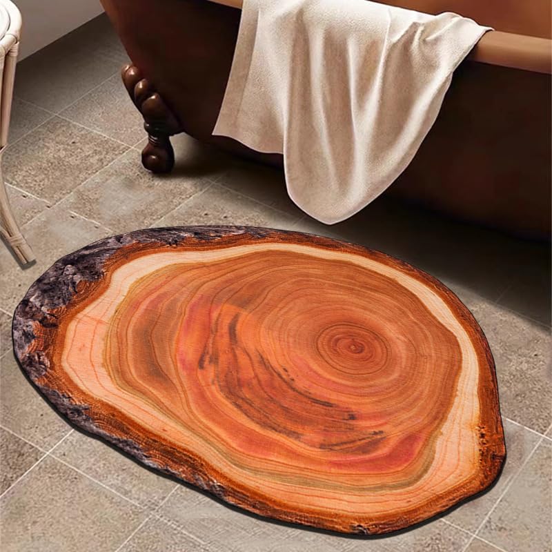 Wood Grain Brown Bath Mat Cute Annual Ring Bathroom Rugs Funny Non Slip Bathtub Decor Mats Super Absorbent Floor Carpet Machine Washable Quick Dry for