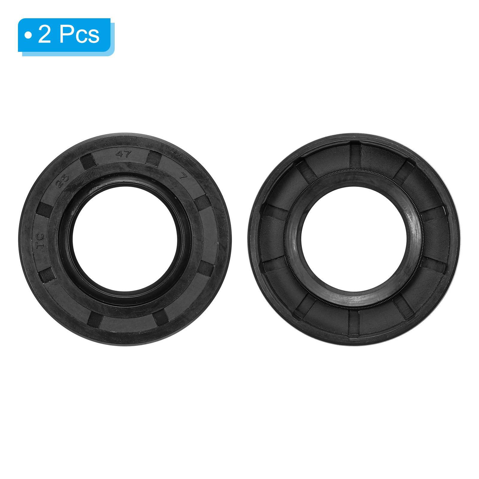 PATIKIL Huile Joint, 25mm x 47mm x 7mm (2 pcs) Nitrile Caoutchouc Couvercle Double Lèvre Ressort Chargé TC Huile Arbre Joint pour Roulement Arbre, Noir
