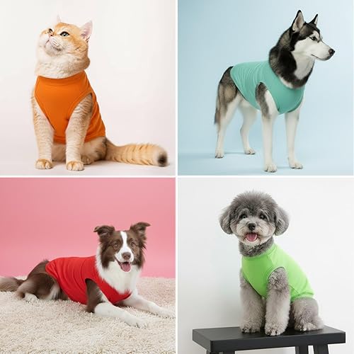 Miniatura 8 de Chol&Vivi Camisa para perro, 4 camisas de algodón en blanco aptas para perros de tamaño extra pequeño a extra grande, ropa sin mangas, suave y