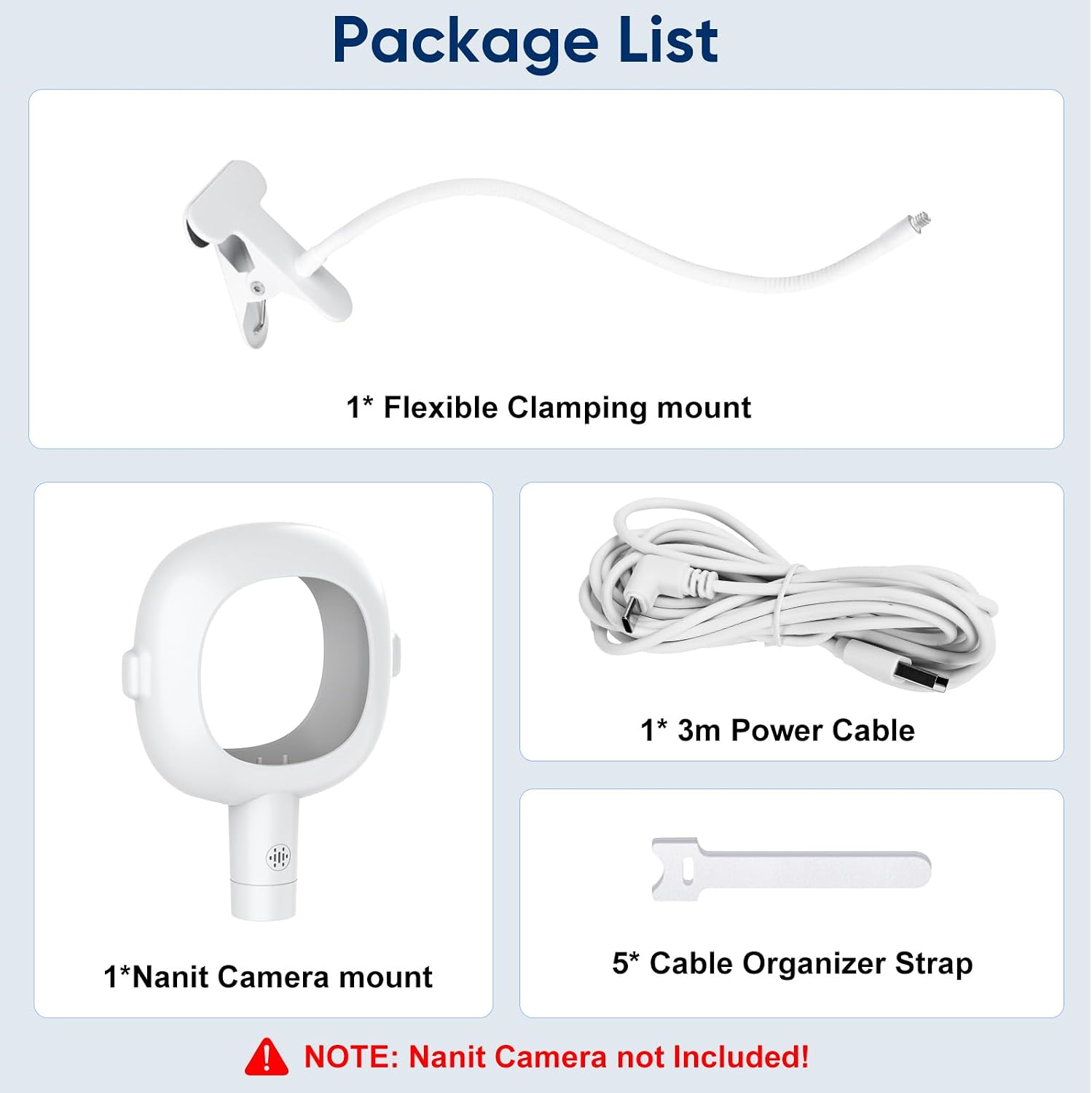 Baby Monitor Stand for Nanit Pro/Plus,Flexible Gooseneck Clip Mount with USB C Charger Mount and 10FT Cable for Baby Monitor Camera, Nanit Travel Stand Without Tool or Wall Damage(Camera not Included)