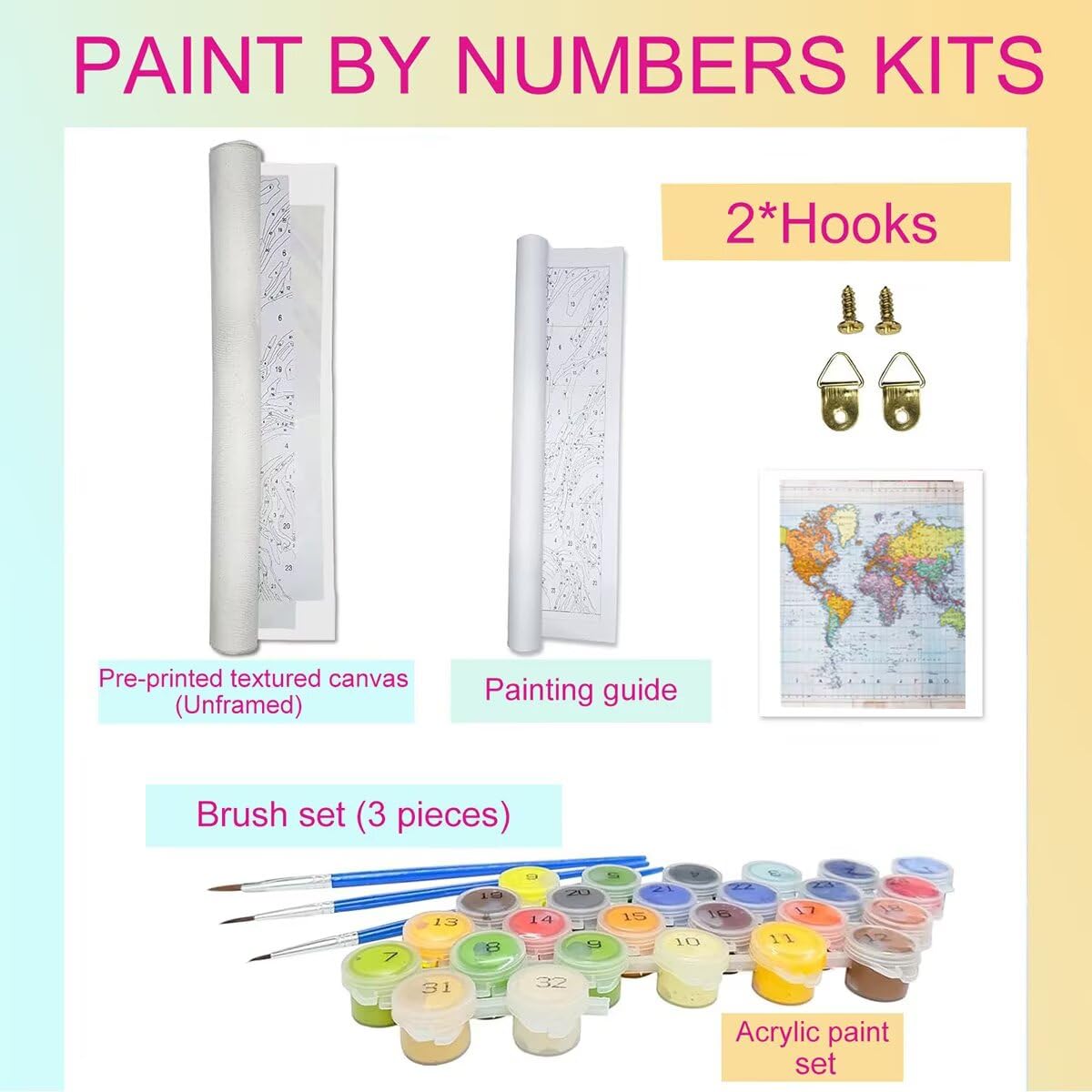 Dipingi con i Numeri Adulti Mappa, Paint by Numbers Astratto, Kit di Pittura Acrilica Hobby Creativi Adulti Fai-da-Te con Vernici e Pennelli per Decora la Casa, Regalo 90x120cm Senza Cornice AQ-5
