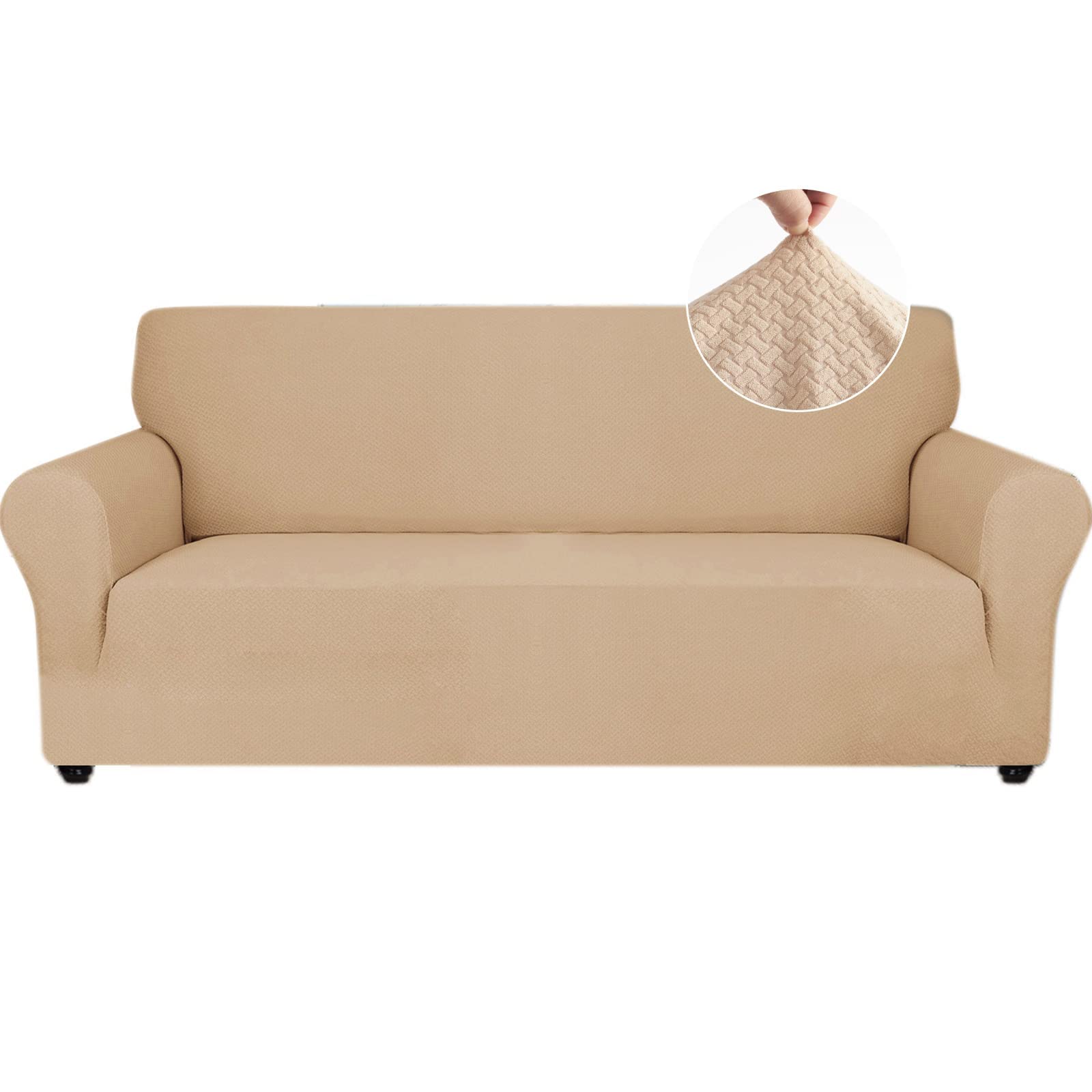 Ystyle Funda Sofa 3 Plazas, Ajustables Fundas Sofa Elasticas, Protector Sofa Gatos Arañazo y Perros Mascotas, Funda de Sofá con Reposabrazos Antideslizante Antimanchas Lavable, Beige Amarillo