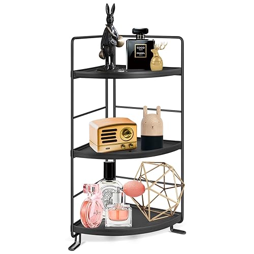 3 Tier Spice Rack Standing Rack, PAFISH Bathroom Countertop Storage Shelf Cosmetic Organizer Holder Kitchen Spice Rack,Multi-Functional Acrylic Organizer in Vanity Dresser Bathroom and More-Rectangle - Black - 3-tier