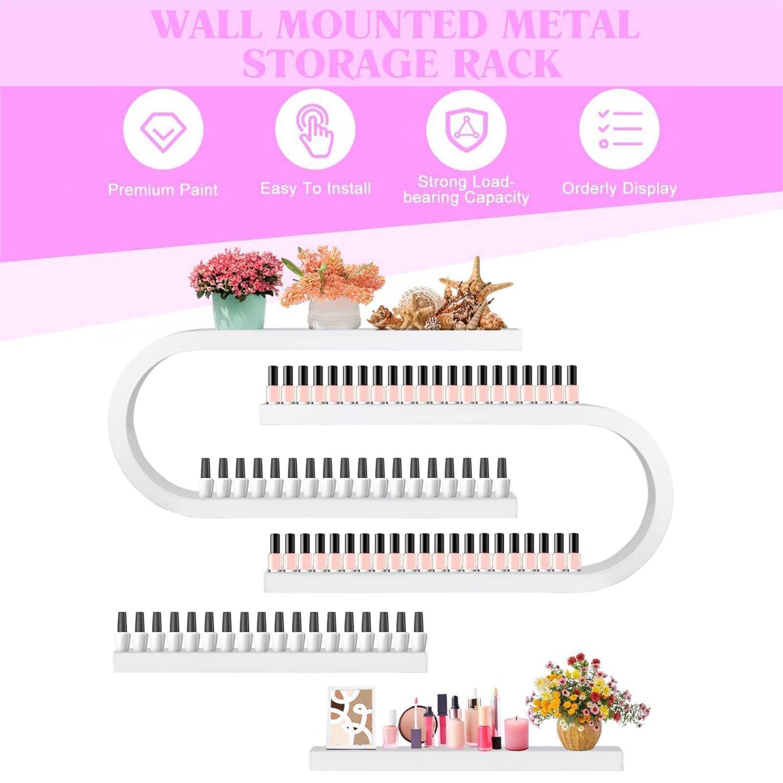 2 Piezas Estante Pared en Forma U, Soporte Multifuncional para Colgar Perfumes, Estante Almacenamiento para Aceites Esenciales y Perfumes, Soporte para Botellas Esmalte Uñas,Blanca,2P