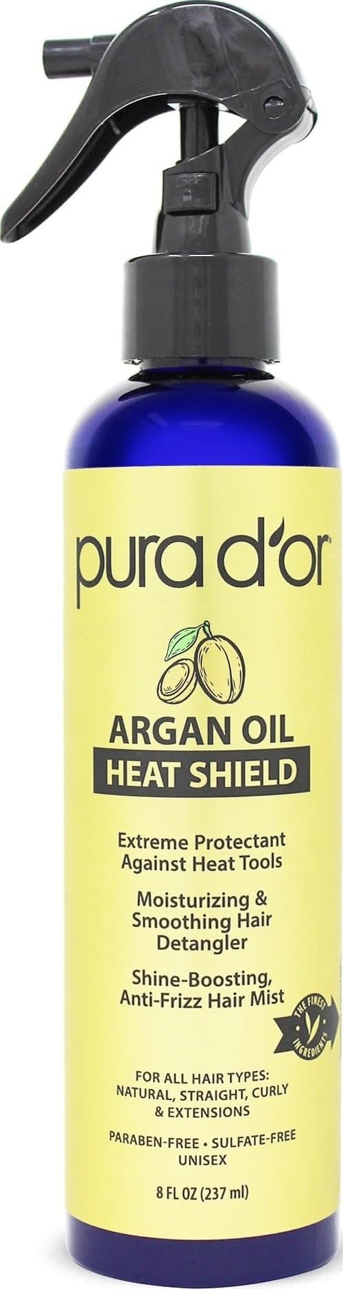 VGOSITE PURA D'OR Arganöl Hitzeschutz-Spray (237 ml) mit Bio-Arganöl: Schützt bis zu 450 °C vor Glätteisen und Föhnen Ausspülung: für trockenes und geschädigtes Haar
