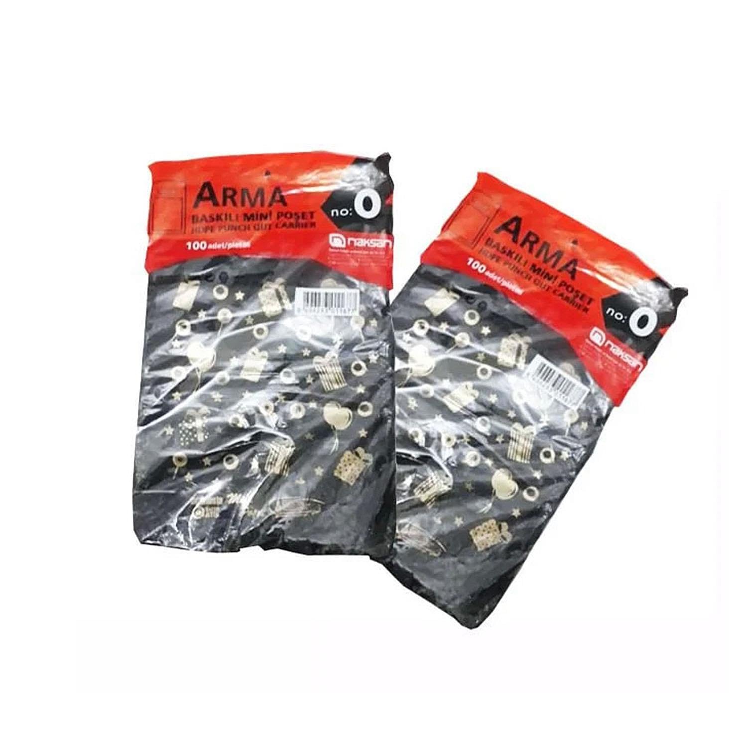Arma Baskılı Mini Blok Poşet Torba - No : 0-20x30 Cm. - Siyah - 100 Adetlik 1 Paket
